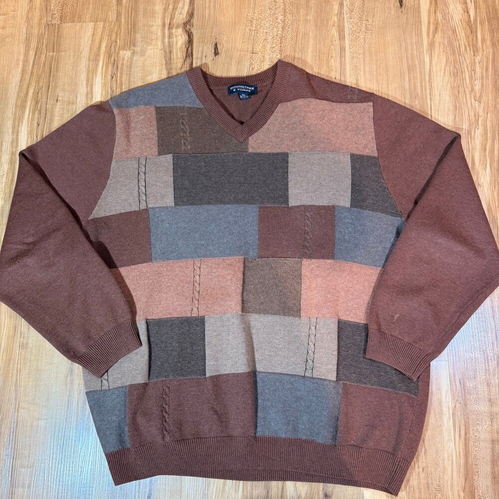 Roundtree and Yorke Block Knit Cotton Wool Blend Cosby Style Mens Pullover XL